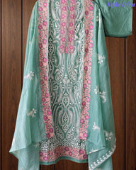 SD1134 - Mul Cotton Unstitched Suit with Overall Jal Embroidery & Matching Embroidered Dupatta