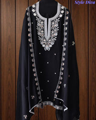 SD1145 - Mul Cotton Unstitched Suit with Cut Dana, Sequin Work & Matching Embellished Dupatta