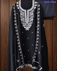 SD1145 - Mul Cotton Unstitched Suit with Cut Dana, Sequin Work & Matching Embellished Dupatta