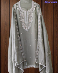 SD1145 - Mul Cotton Unstitched Suit with Cut Dana, Sequin Work & Matching Embellished Dupatta