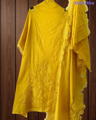 SD1138 - Elegant Crush Mul Cotton Unstitched Suit with Laser Cut Embroidery & Applique Dupatta
