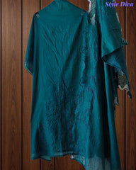 SD1138 - Elegant Crush Mul Cotton Unstitched Suit with Laser Cut Embroidery & Applique Dupatta