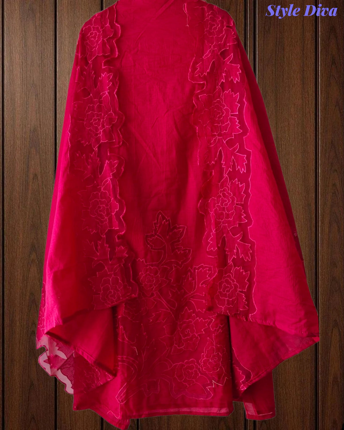 SD1138 - Elegant Crush Mul Cotton Unstitched Suit with Laser Cut Embroidery & Applique Dupatta