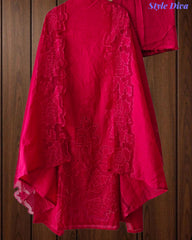 SD1138 - Elegant Crush Mul Cotton Unstitched Suit with Laser Cut Embroidery & Applique Dupatta