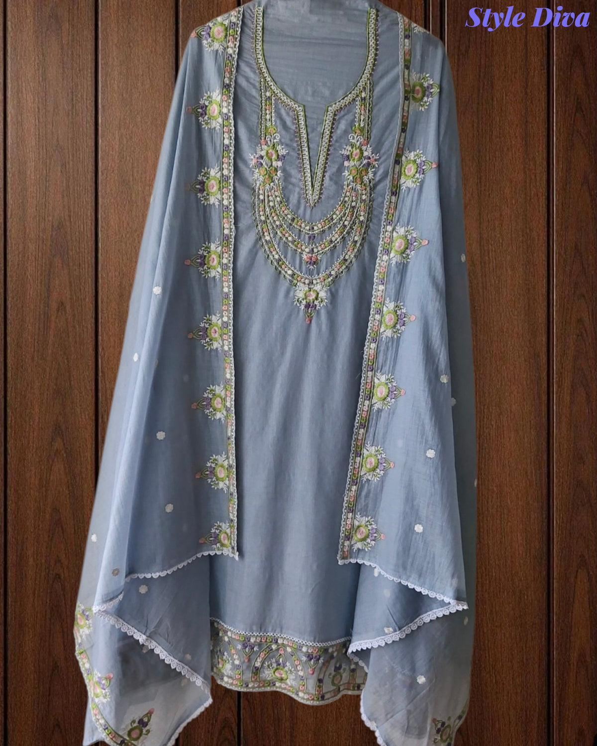 SD1148 - Elegant Mul Cotton Unstitched Suit with Colorful Embroidery on Kurta & Dupatta –