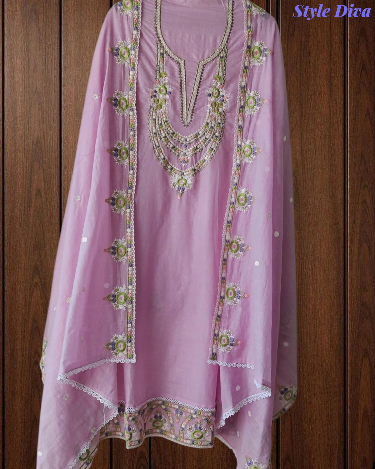SD1148 - Elegant Mul Cotton Unstitched Suit with Colorful Embroidery on Kurta & Dupatta