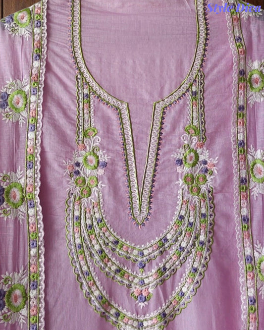 SD1148 - Elegant Mul Cotton Unstitched Suit with Colorful Embroidery on Kurta & Dupatta