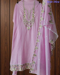 SD1148 - Elegant Mul Cotton Unstitched Suit with Colorful Embroidery on Kurta & Dupatta