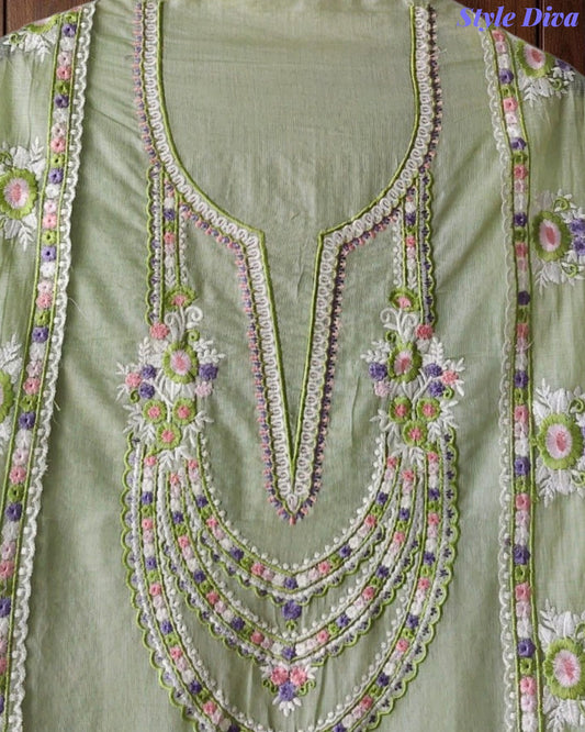 SD1148 - Elegant Mul Cotton Unstitched Suit with Colorful Embroidery on Kurta & Dupatta