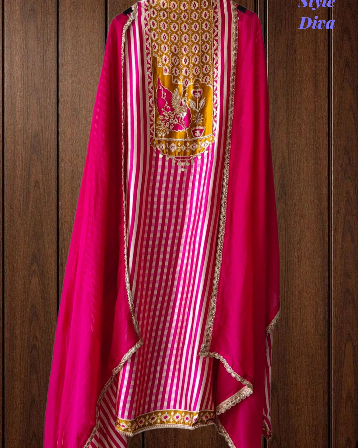 SD1109 - Premium Gajji Silk Digital Printed Unstitched Suit with Hand Work & Georgette Border Dupatta