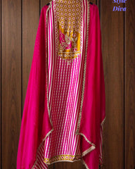 SD1109 - Premium Gajji Silk Digital Printed Unstitched Suit with Hand Work & Georgette Border Dupatta