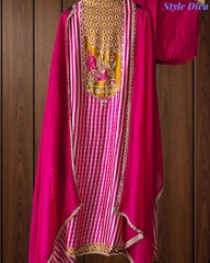 SD1109 - Premium Gajji Silk Digital Printed Unstitched Suit with Hand Work & Georgette Border Dupatta