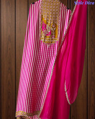 SD1109 - Premium Gajji Silk Digital Printed Unstitched Suit with Hand Work & Georgette Border Dupatta