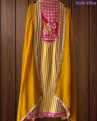 SD1109 - Premium Gajji Silk Digital Printed Unstitched Suit with Hand Work & Georgette Border Dupatta