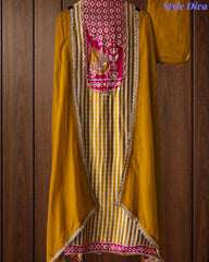 SD1109 - Premium Gajji Silk Digital Printed Unstitched Suit with Hand Work & Georgette Border Dupatta