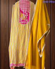 SD1109 - Premium Gajji Silk Digital Printed Unstitched Suit with Hand Work & Georgette Border Dupatta