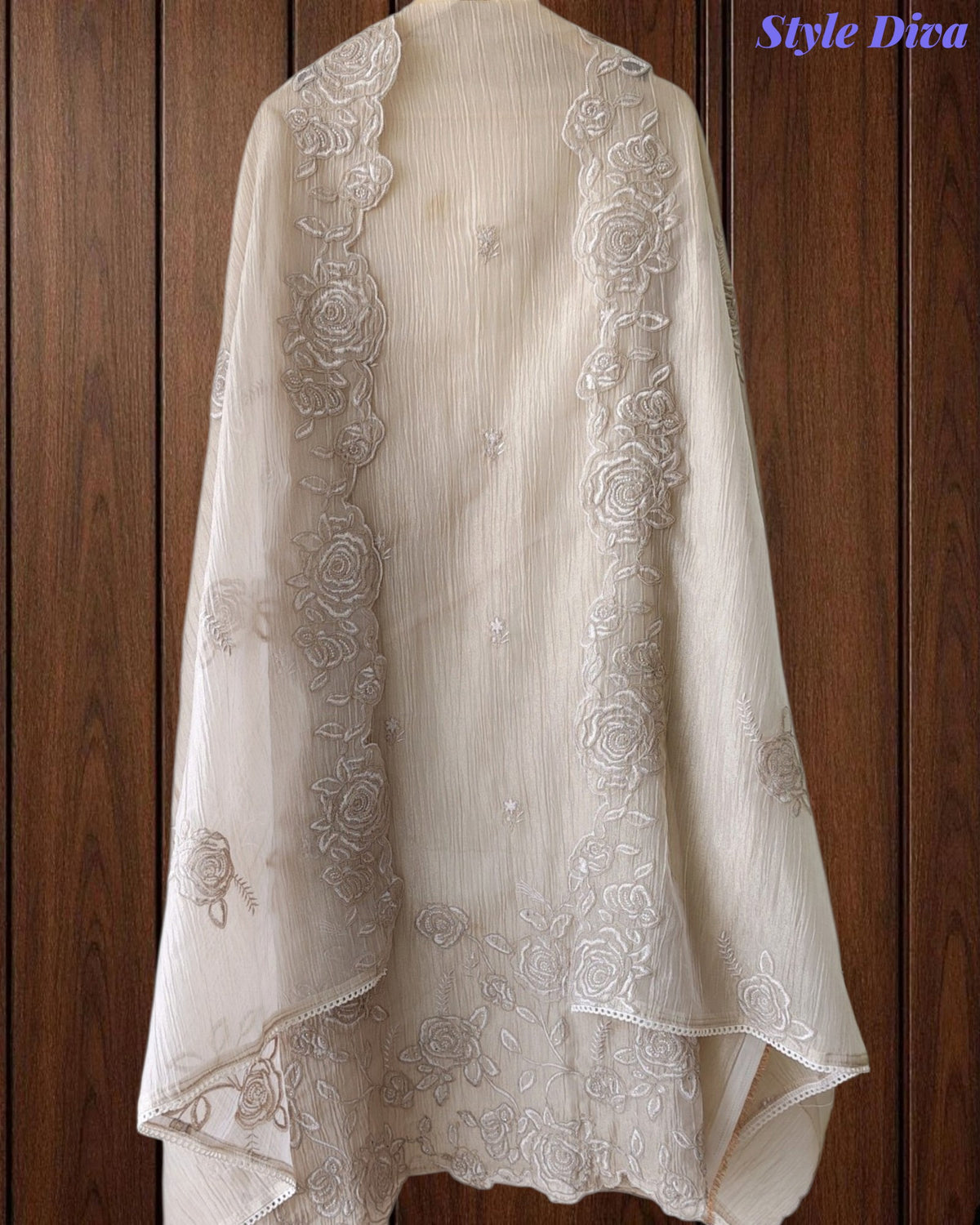 SD1105-Crush Shimmer Tissue Unstitched Suit with Embroidered Scalloped Daman & Matching Dupatta
