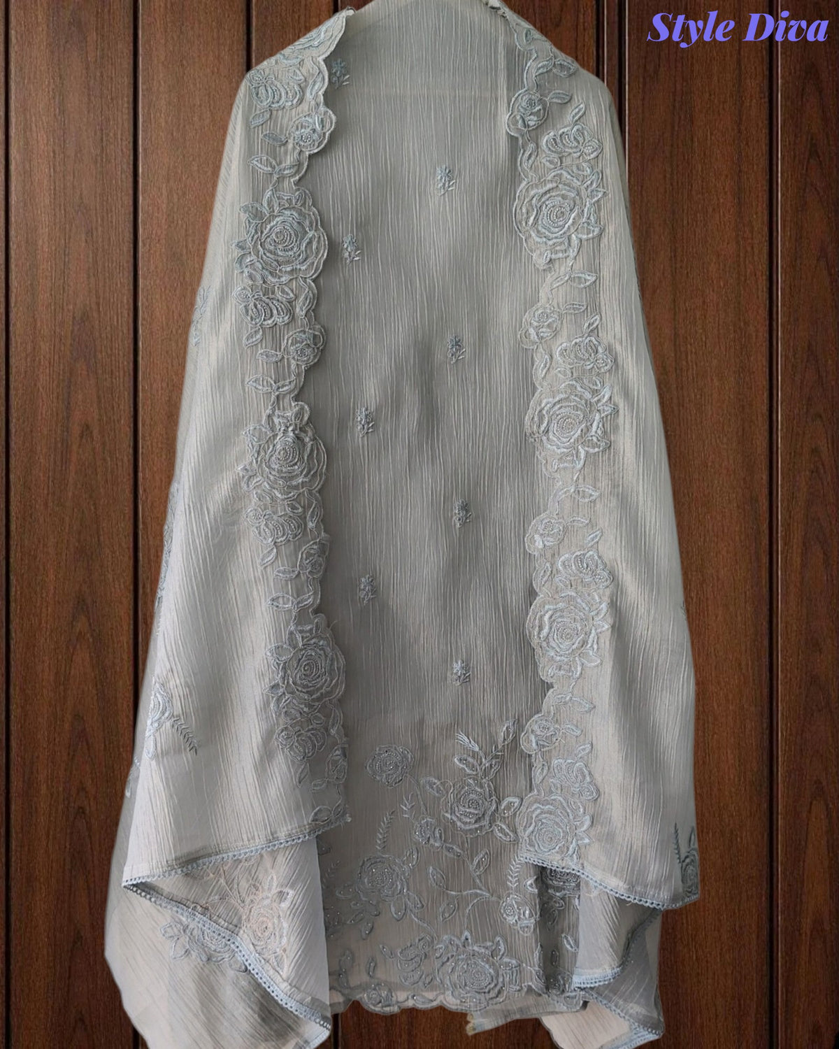SD1105-Crush Shimmer Tissue Unstitched Suit with Embroidered Scalloped Daman & Matching Dupatta –