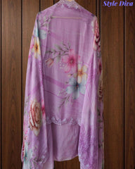 SD1128 - Designer Twill Burberry Unstitched Suit with Laser Cut Work, Hand Embroidery & Scalloped Chiffon Dupatta