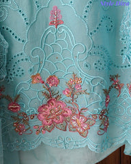 SD1128 - Designer Twill Burberry Unstitched Suit with Laser Cut Work, Hand Embroidery & Scalloped Chiffon Dupatta