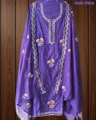 SD1120 - Crush Mul Cotton Block Print Unstitched Suit with Pita Embroidery Detailing