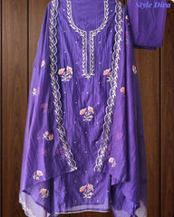 SD1120 - Crush Mul Cotton Block Print Unstitched Suit with Pita Embroidery Detailing