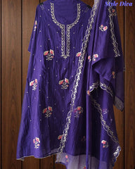 SD1120 - Crush Mul Cotton Block Print Unstitched Suit with Pita Embroidery Detailing