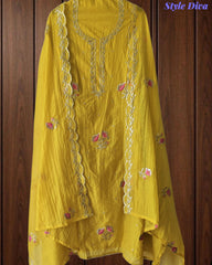 SD1120 - Crush Mul Cotton Block Print Unstitched Suit with Pita Embroidery Detailing