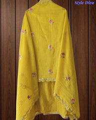 SD1120 - Crush Mul Cotton Block Print Unstitched Suit with Pita Embroidery Detailing