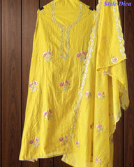 SD1120 - Crush Mul Cotton Block Print Unstitched Suit with Pita Embroidery Detailing