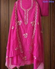 SD1120 - Crush Mul Cotton Block Print Unstitched Suit with Pita Embroidery Detailing