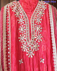 SD1145 - Elegant Crepe Unstitched Suit with Gotta Work, Mirror Highlighting & Digital Print Chiffon Dupatta