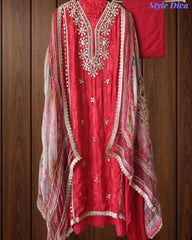 SD1145 - Elegant Crepe Unstitched Suit with Gotta Work, Mirror Highlighting & Digital Print Chiffon Dupatta