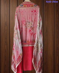 SD1145 - Elegant Crepe Unstitched Suit with Gotta Work, Mirror Highlighting & Digital Print Chiffon Dupatta