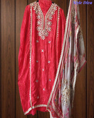 SD1145 - Elegant Crepe Unstitched Suit with Gotta Work, Mirror Highlighting & Digital Print Chiffon Dupatta