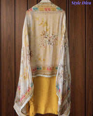 SD1145 - Elegant Crepe Unstitched Suit with Gotta Work, Mirror Highlighting & Digital Print Chiffon Dupatta