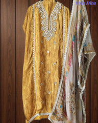 SD1145 - Elegant Crepe Unstitched Suit with Gotta Work, Mirror Highlighting & Digital Print Chiffon Dupatta