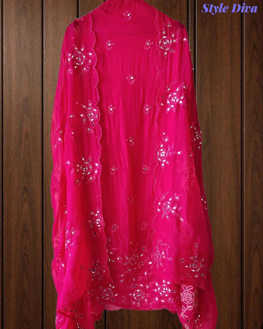 SD1125 - Organza Unstitched Suit with Mirror Highlighting, Embroidered Dupatta & Scalloped Edges
