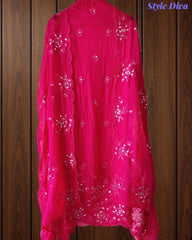 SD1125 - Organza Unstitched Suit with Mirror Highlighting, Embroidered Dupatta & Scalloped Edges