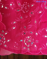 SD1125 - Organza Unstitched Suit with Mirror Highlighting, Embroidered Dupatta & Scalloped Edges