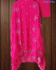 SD1125 - Organza Unstitched Suit with Mirror Highlighting, Embroidered Dupatta & Scalloped Edges