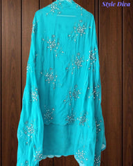 SD1125 - Organza Unstitched Suit with Mirror Highlighting, Embroidered Dupatta & Scalloped EdgeS