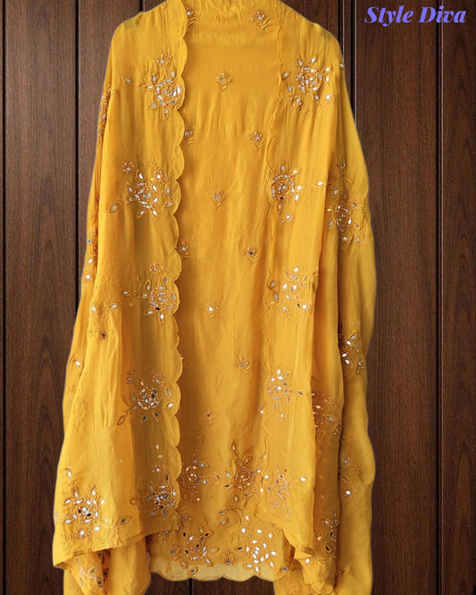 SD1125 - Organza Unstitched Suit with Mirror Highlighting, Embroidered Dupatta & Scalloped Edges