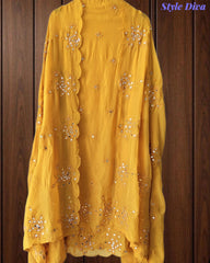SD1125 - Organza Unstitched Suit with Mirror Highlighting, Embroidered Dupatta & Scalloped Edges