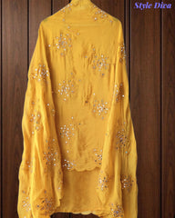 SD1125 - Organza Unstitched Suit with Mirror Highlighting, Embroidered Dupatta & Scalloped Edges