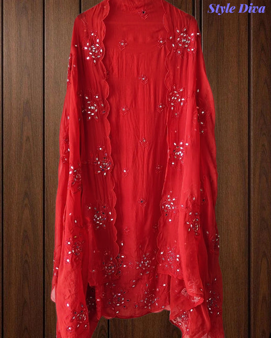 SD1125 - Organza Unstitched Suit with Mirror Highlighting, Embroidered Dupatta & Scalloped Edges