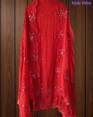 SD1125 - Organza Unstitched Suit with Mirror Highlighting, Embroidered Dupatta & Scalloped Edges