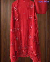 SD1125 - Organza Unstitched Suit with Mirror Highlighting, Embroidered Dupatta & Scalloped Edges