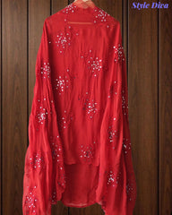 SD1125 - Organza Unstitched Suit with Mirror Highlighting, Embroidered Dupatta & Scalloped Edges