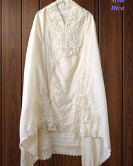 SD1133 - Pakistani Style Khadi Cotton  Unstitched Suit with Overall Crochet Lacing on Kurta & Dupatta